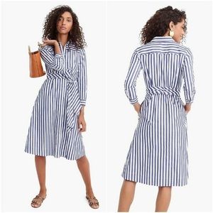 Striped Midi Shirt Dress w/ Tie